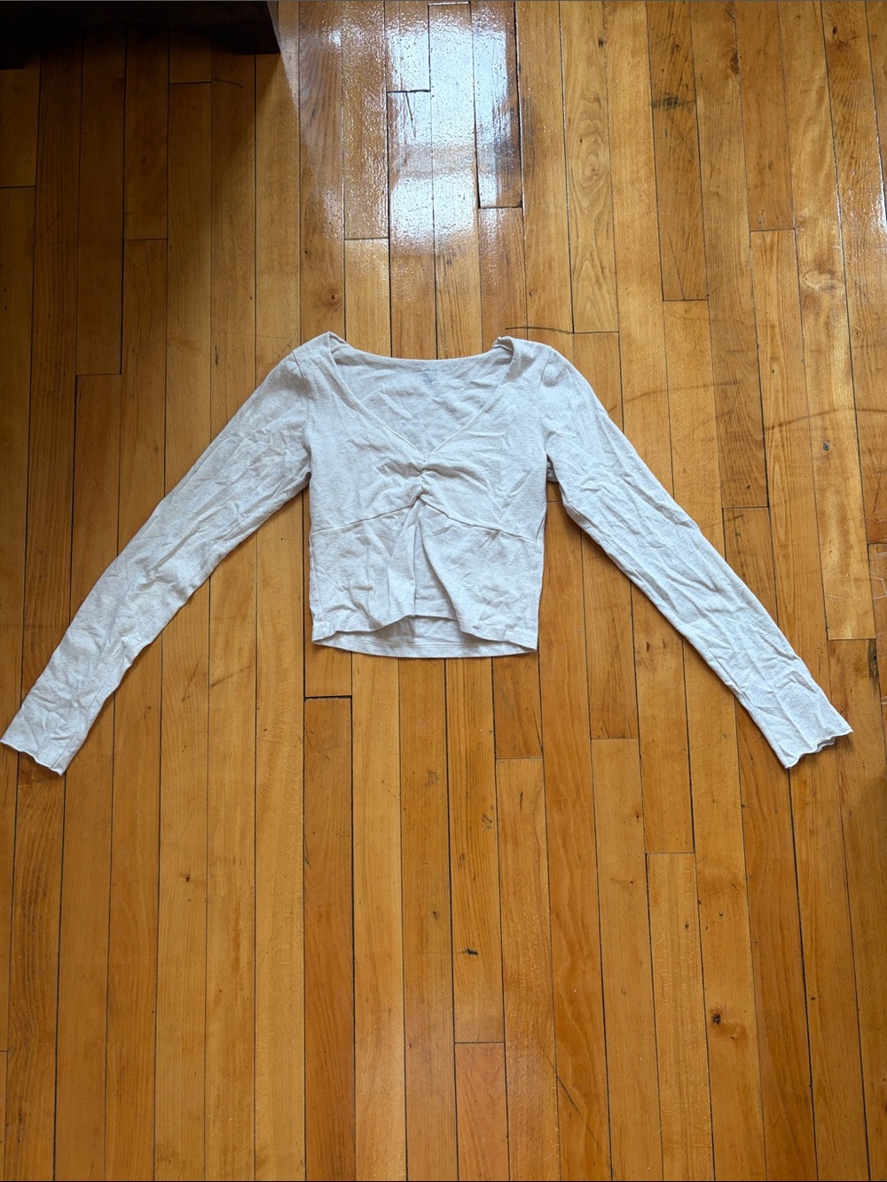 Brandy Melville Light Gray Twist-Front Long Sleeve Top